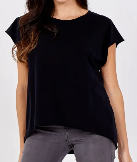 Kathy Cap Sleeve Raw Edge T-Shirt