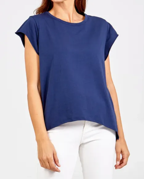 Kathy Cap Sleeve Raw Edge T-Shirt