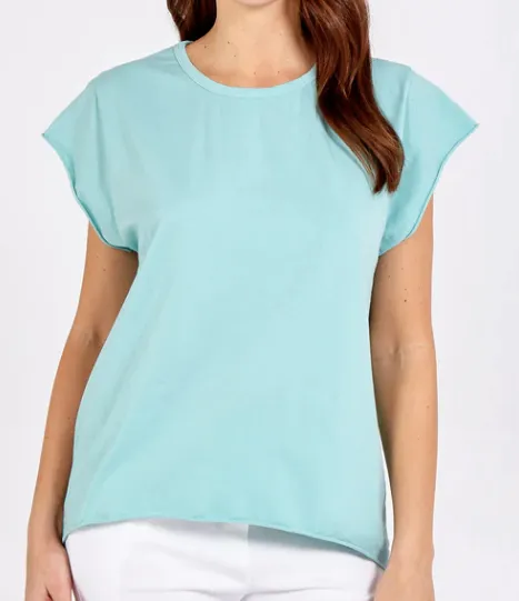 Kathy Cap Sleeve Raw Edge T-Shirt