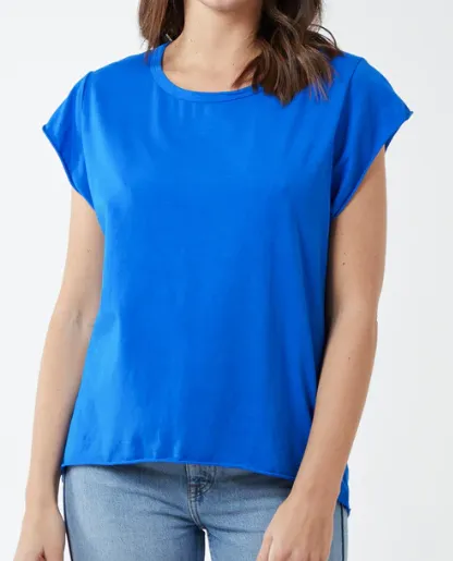 Kathy Cap Sleeve Raw Edge T-Shirt