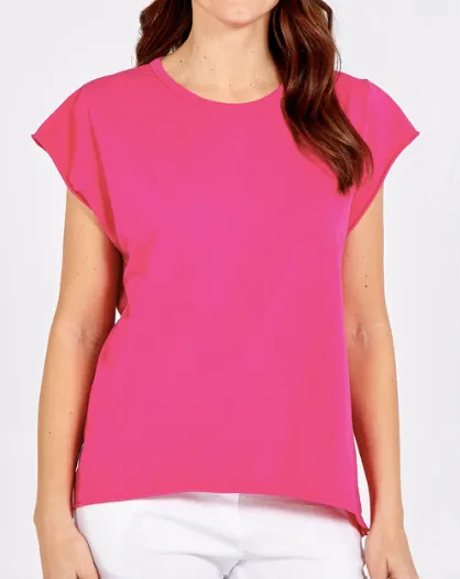 Kathy Cap Sleeve Raw Edge T-Shirt