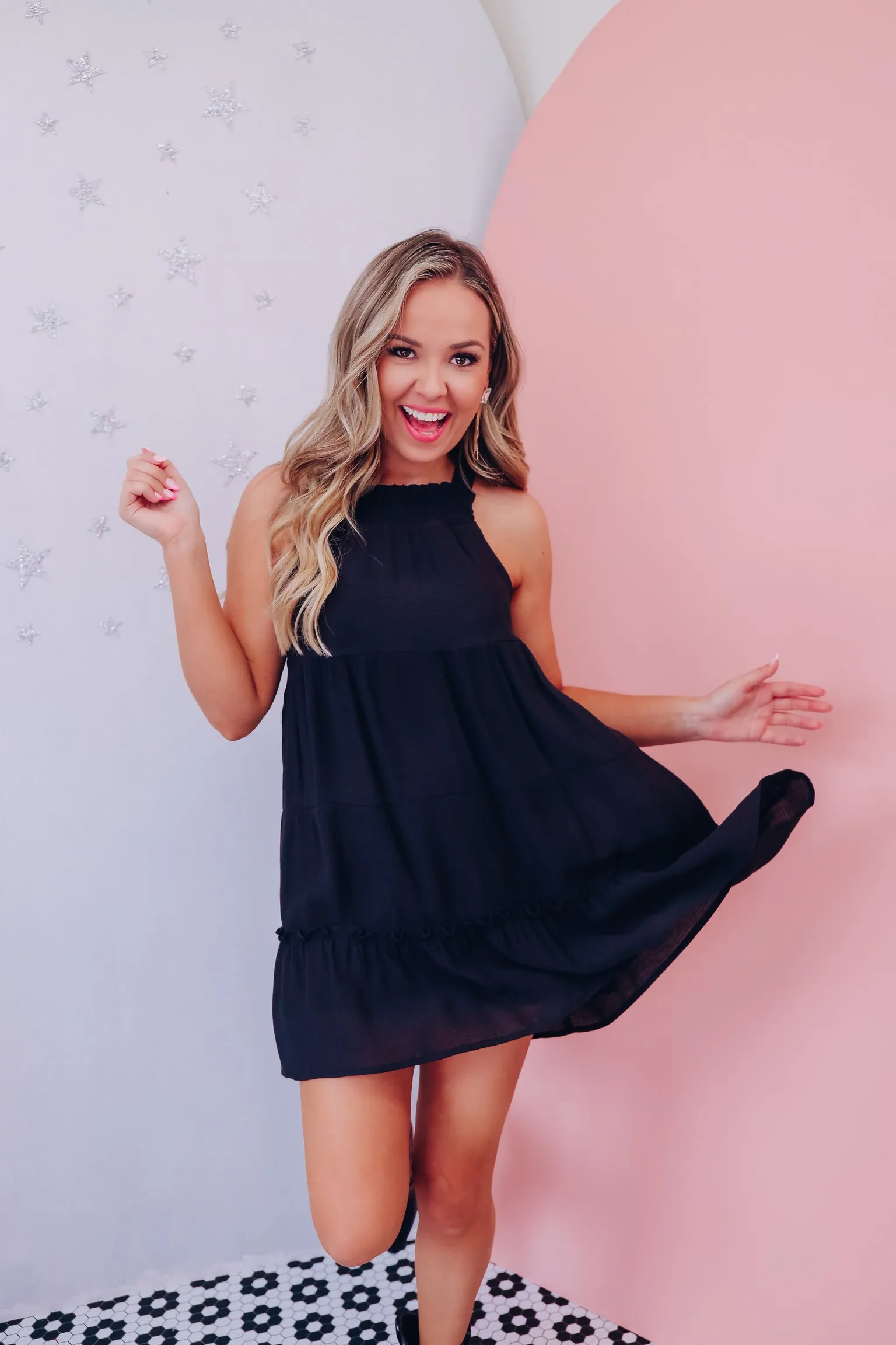 Keeping Cool Tiered Mini Dress - Black