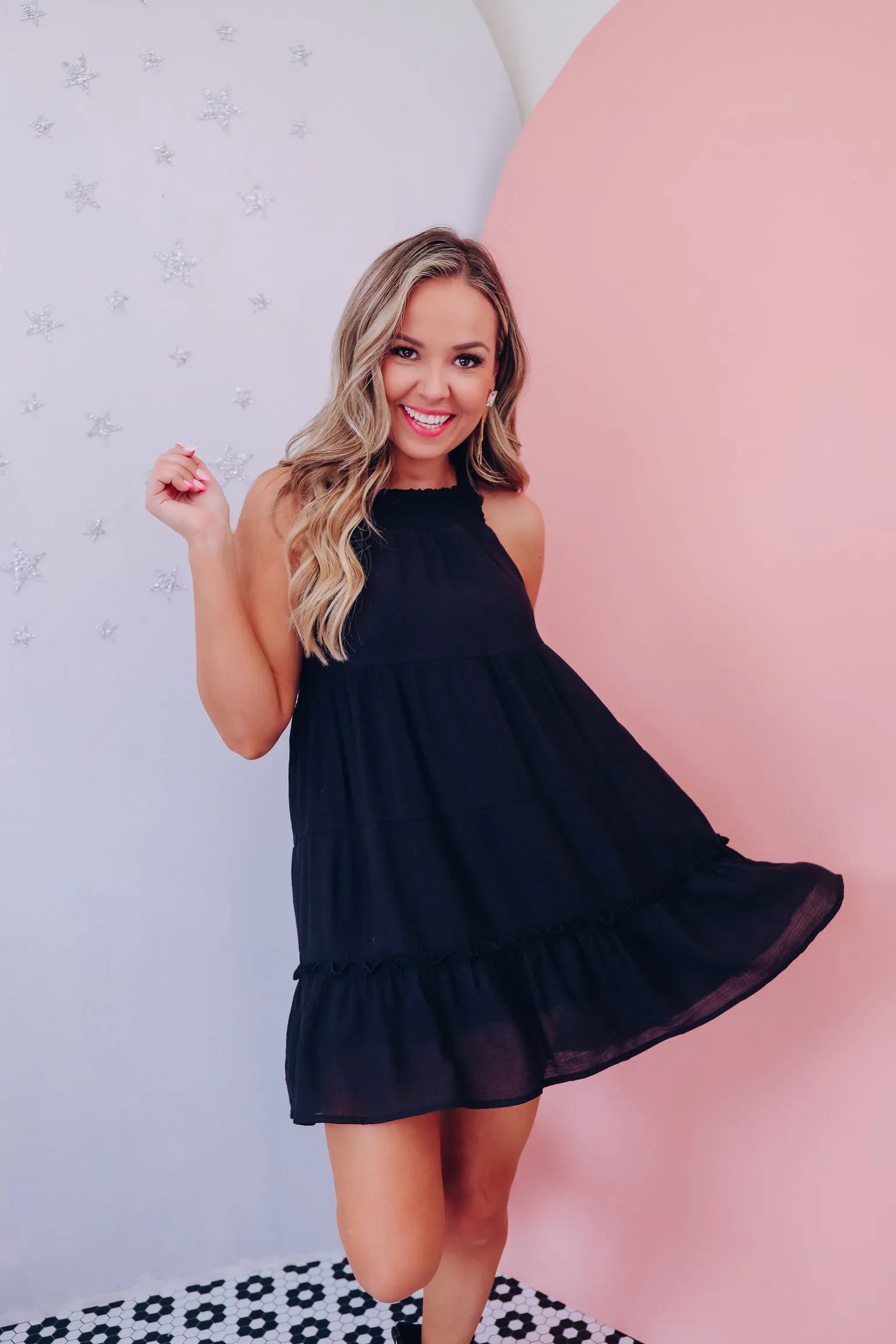 Keeping Cool Tiered Mini Dress - Black