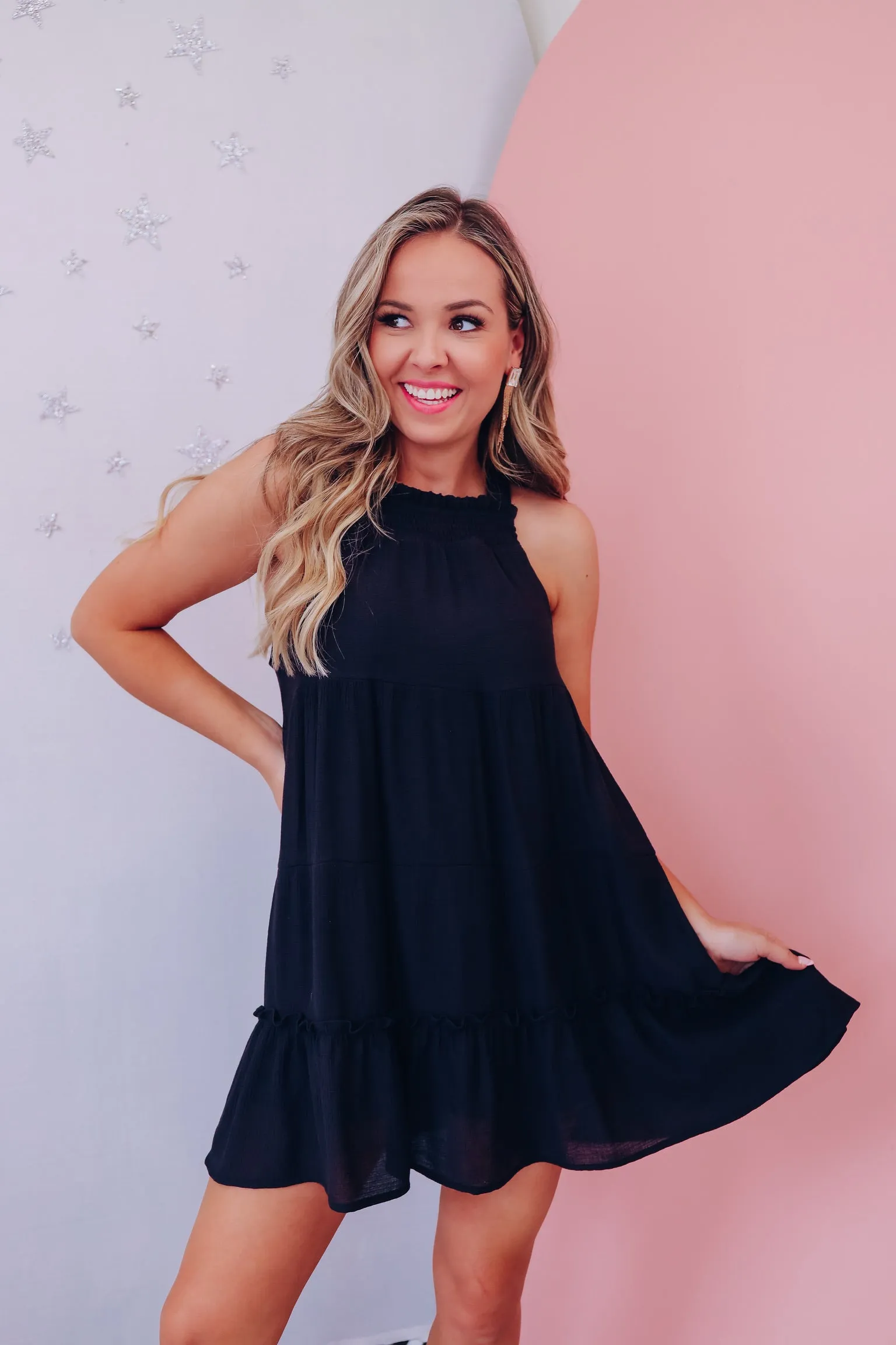 Keeping Cool Tiered Mini Dress - Black