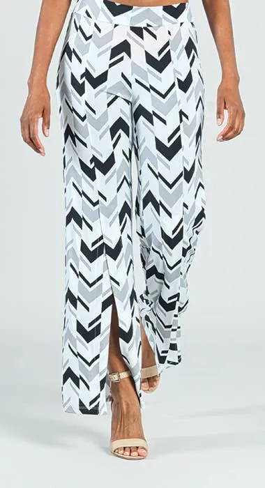 Kick Front High Slit Pant - Chevron Stripe: White/grey-SALE