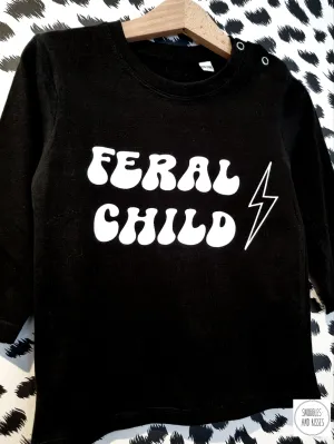 Kids 'Feral Child' Long Sleeve Top-Black