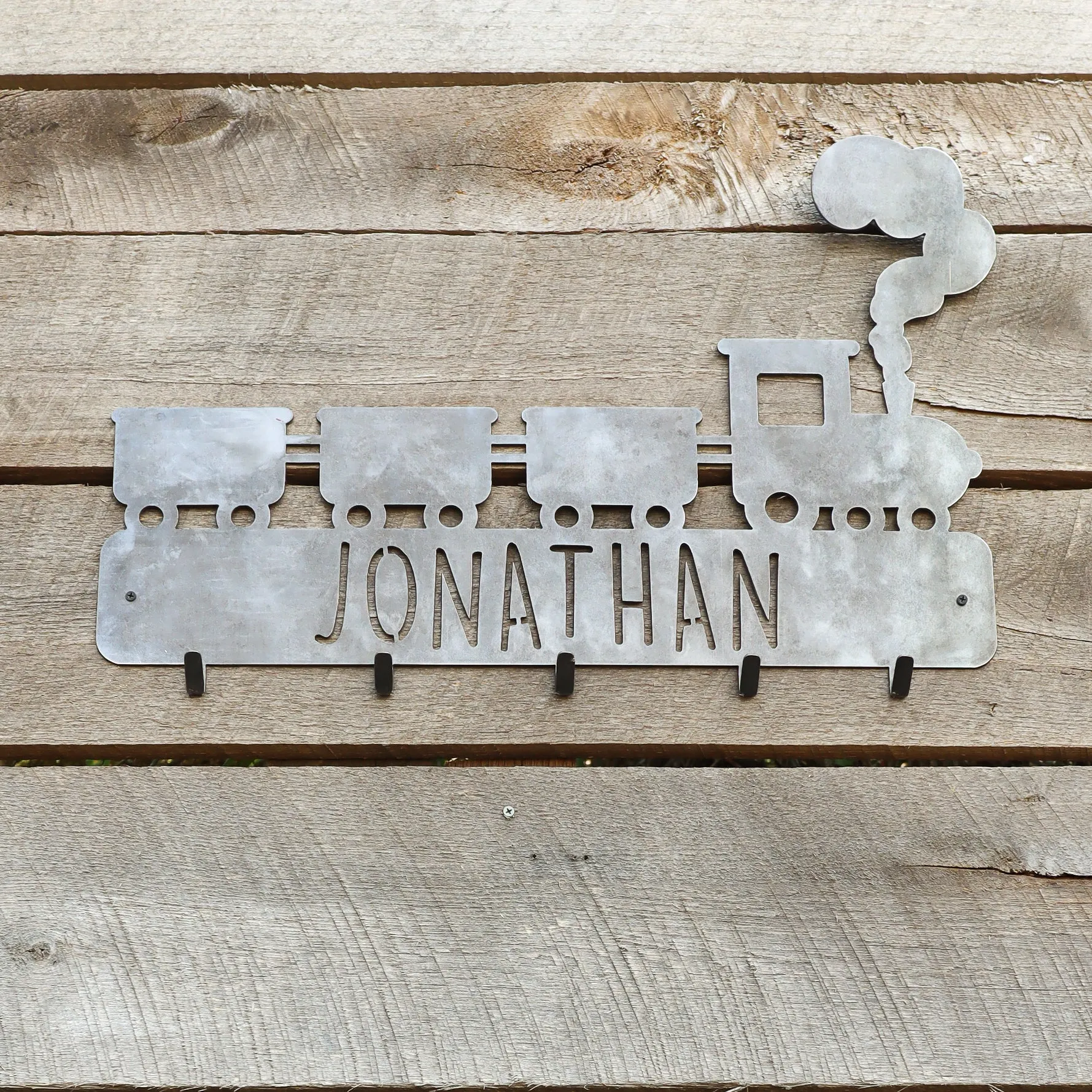 Kids Train Coat Rack - Back to School Personalized Hanger Hooks - Wall Mount Organization Decor