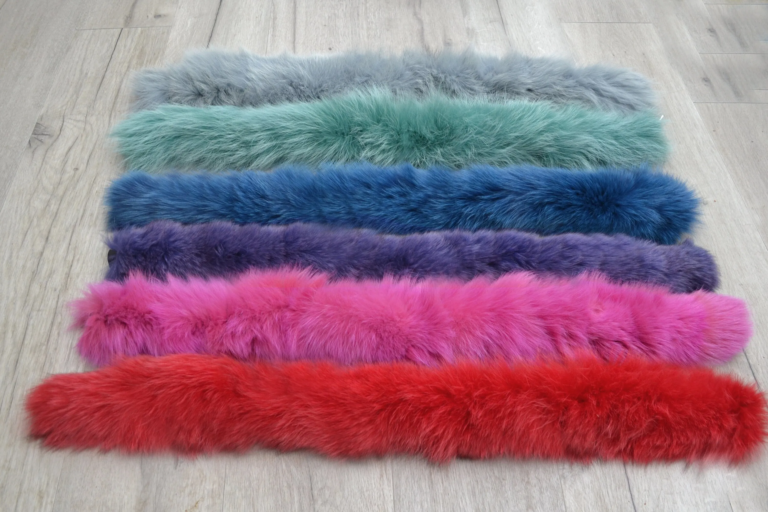 Large Fox Fur Trim, Collar for Hood (PIECES), 80 cm- Gray, Green, Red, Purple, Pink, Blue