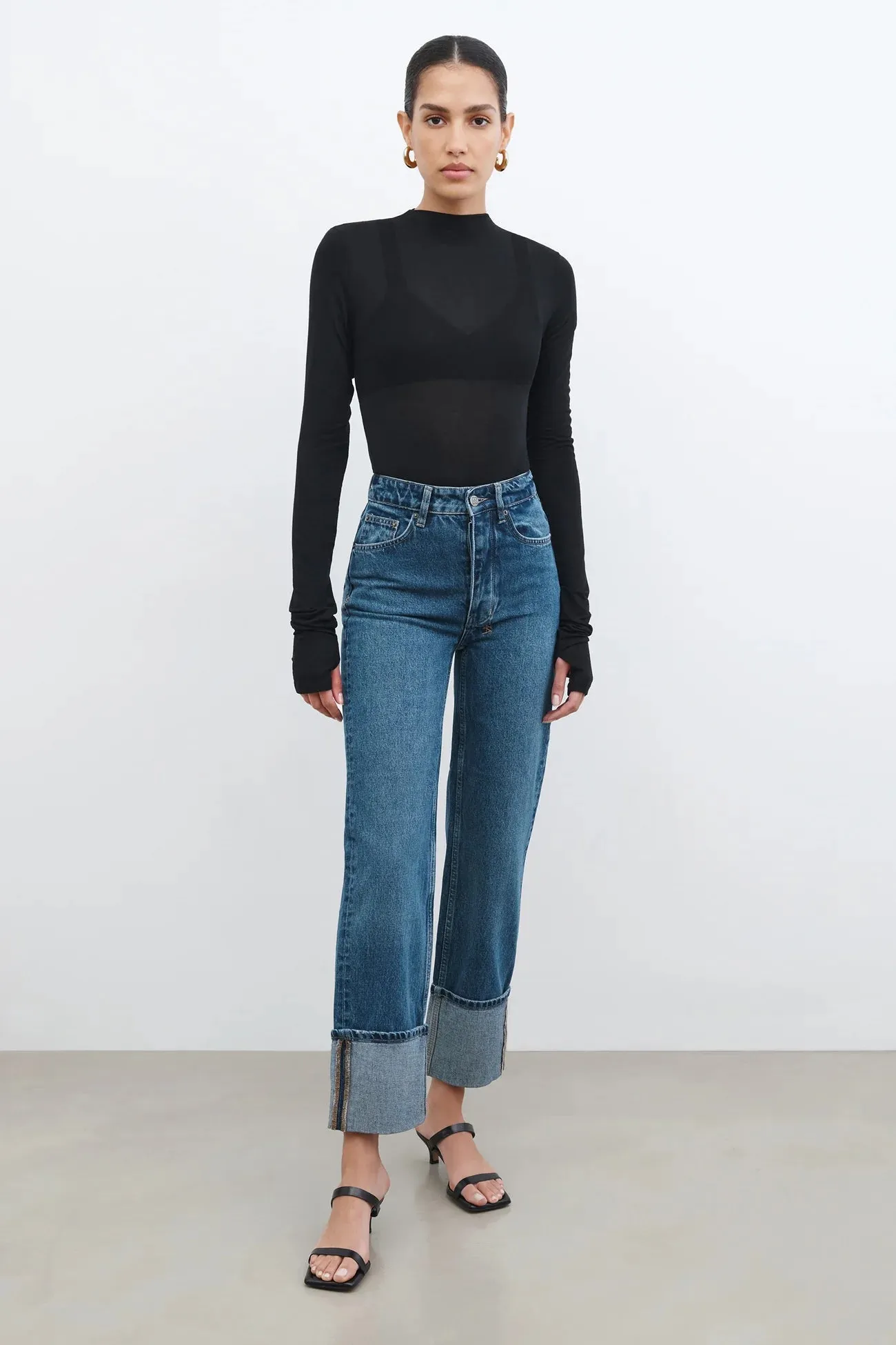 Liana Mock Turtleneck Top in Black by Marcella