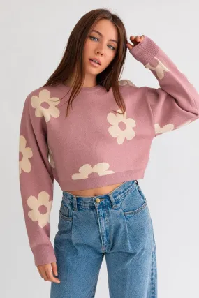 Long Sleeve Crop Sweater with Daisy Pattern  * Online Only*