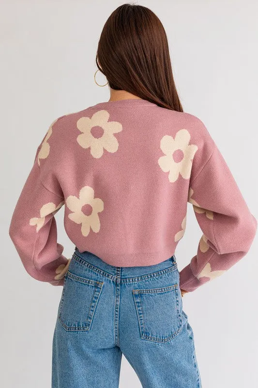 Long Sleeve Crop Sweater with Daisy Pattern  * Online Only*