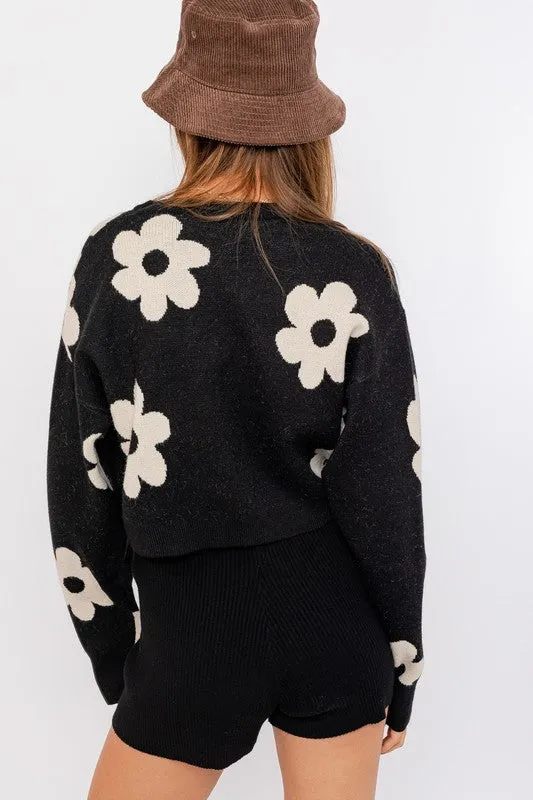 Long Sleeve Crop Sweater with Daisy Pattern  * Online Only*