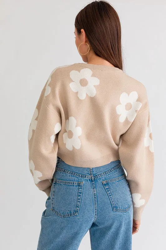 Long Sleeve Crop Sweater with Daisy Pattern  * Online Only*