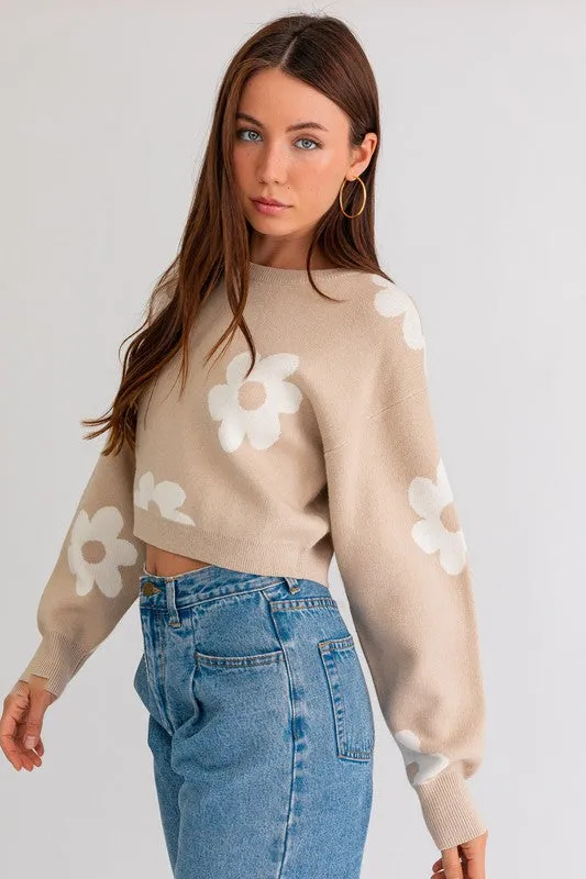 Long Sleeve Crop Sweater with Daisy Pattern  * Online Only*