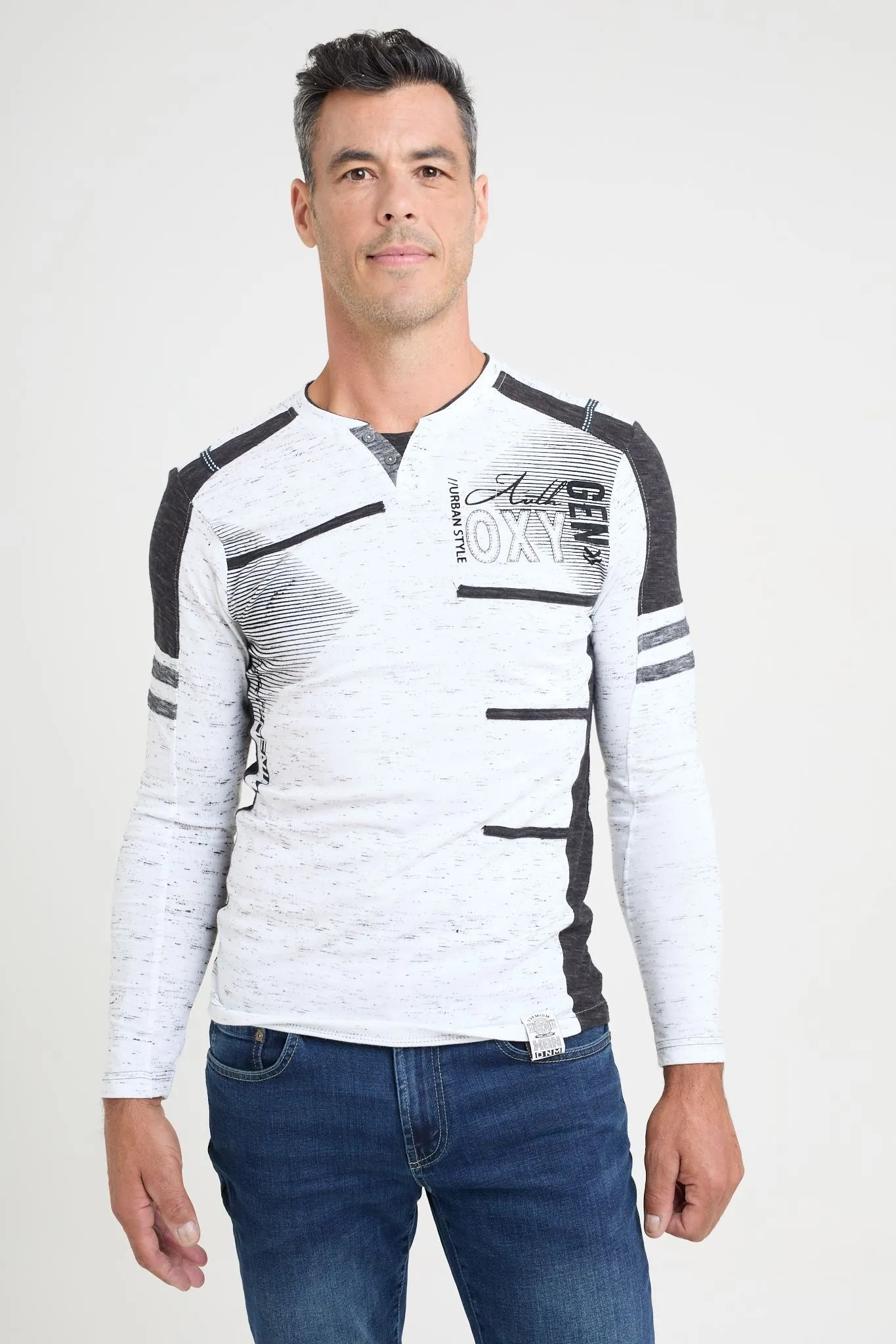 Long Sleeve Printed Henley