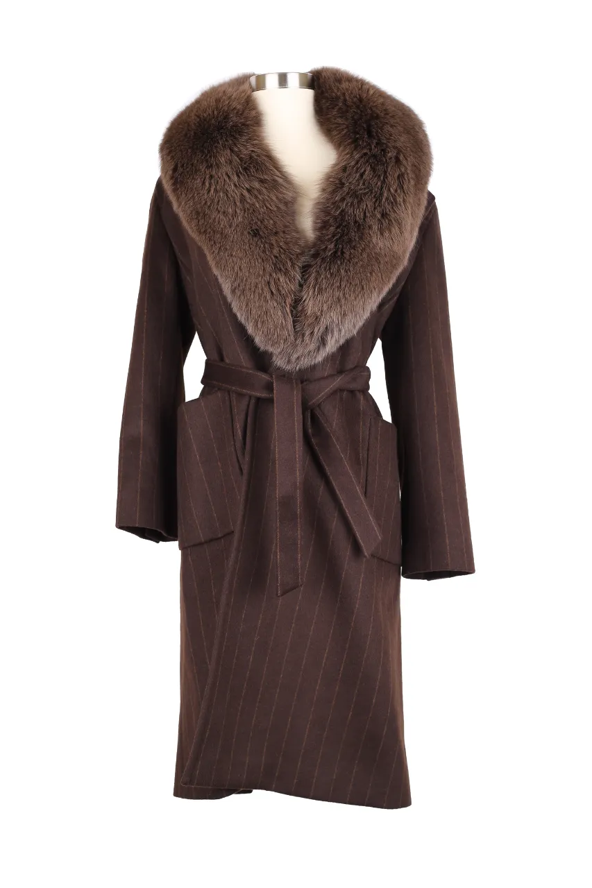 Long Wool Dress Coat Jacket w/ Fur Collar