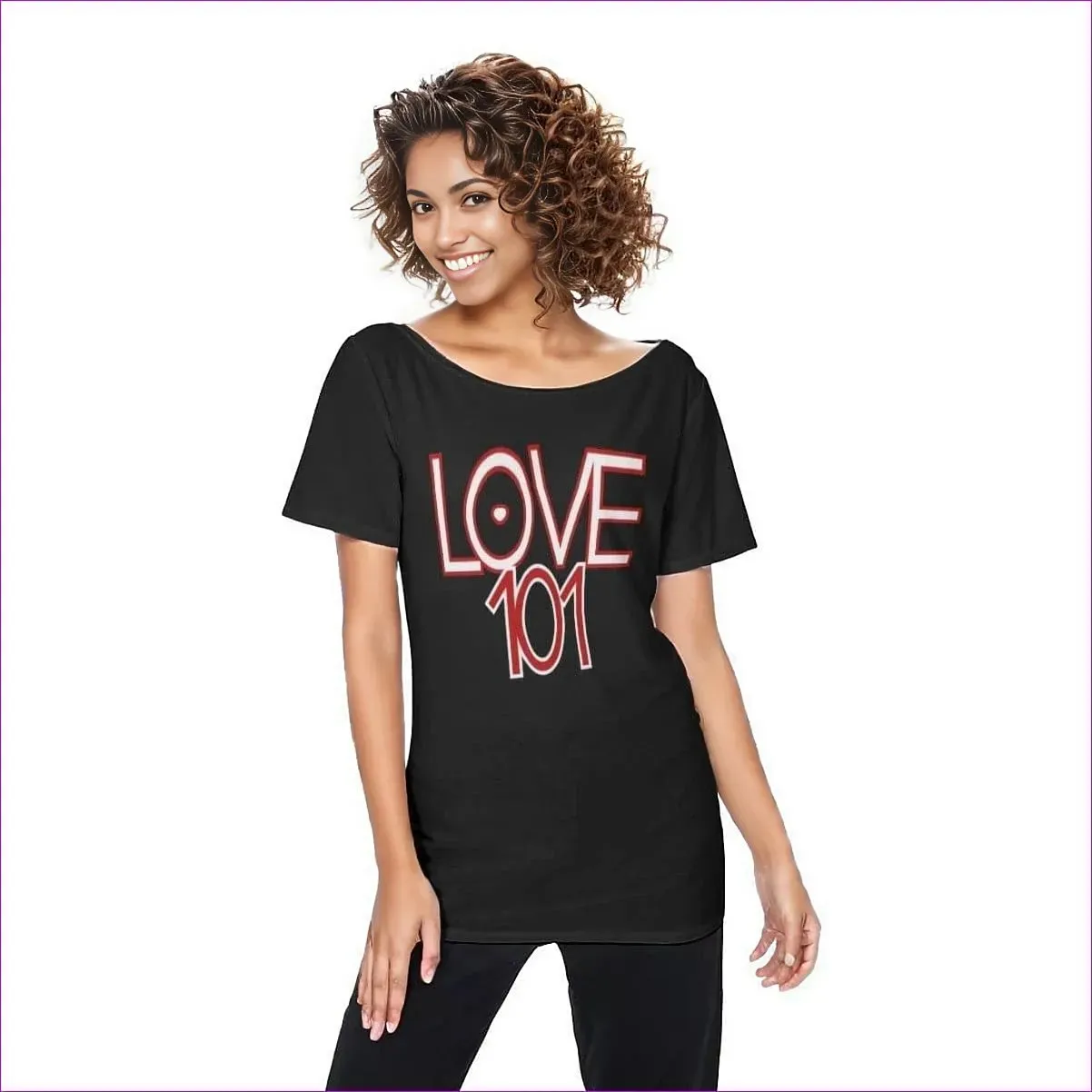 Love 101 Womens Off Shoulder Baggy Tee