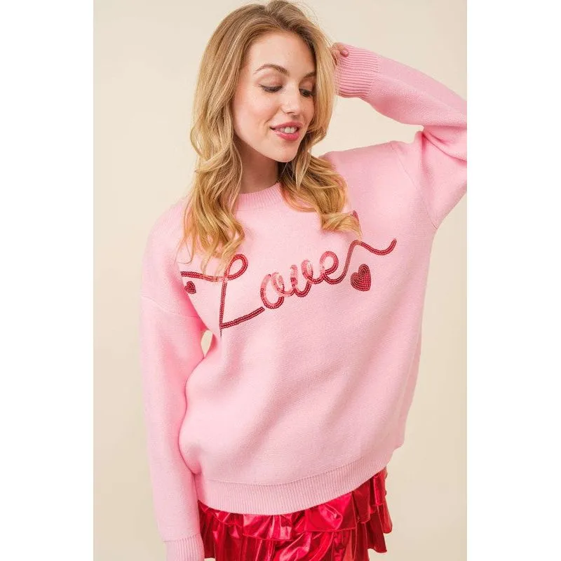 Love Sequin Heart Sweater