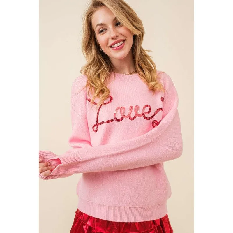 Love Sequin Heart Sweater