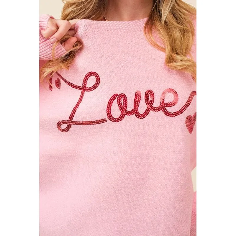 Love Sequin Heart Sweater