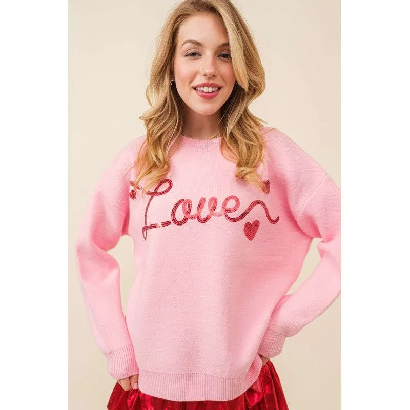 Love Sequin Heart Sweater