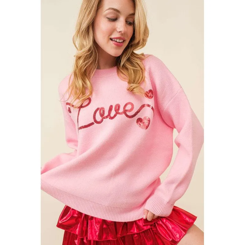 Love Sequin Heart Sweater