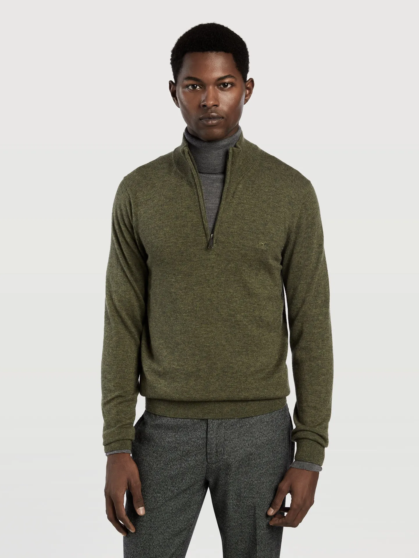 Machine washable high collar half-zip sweater