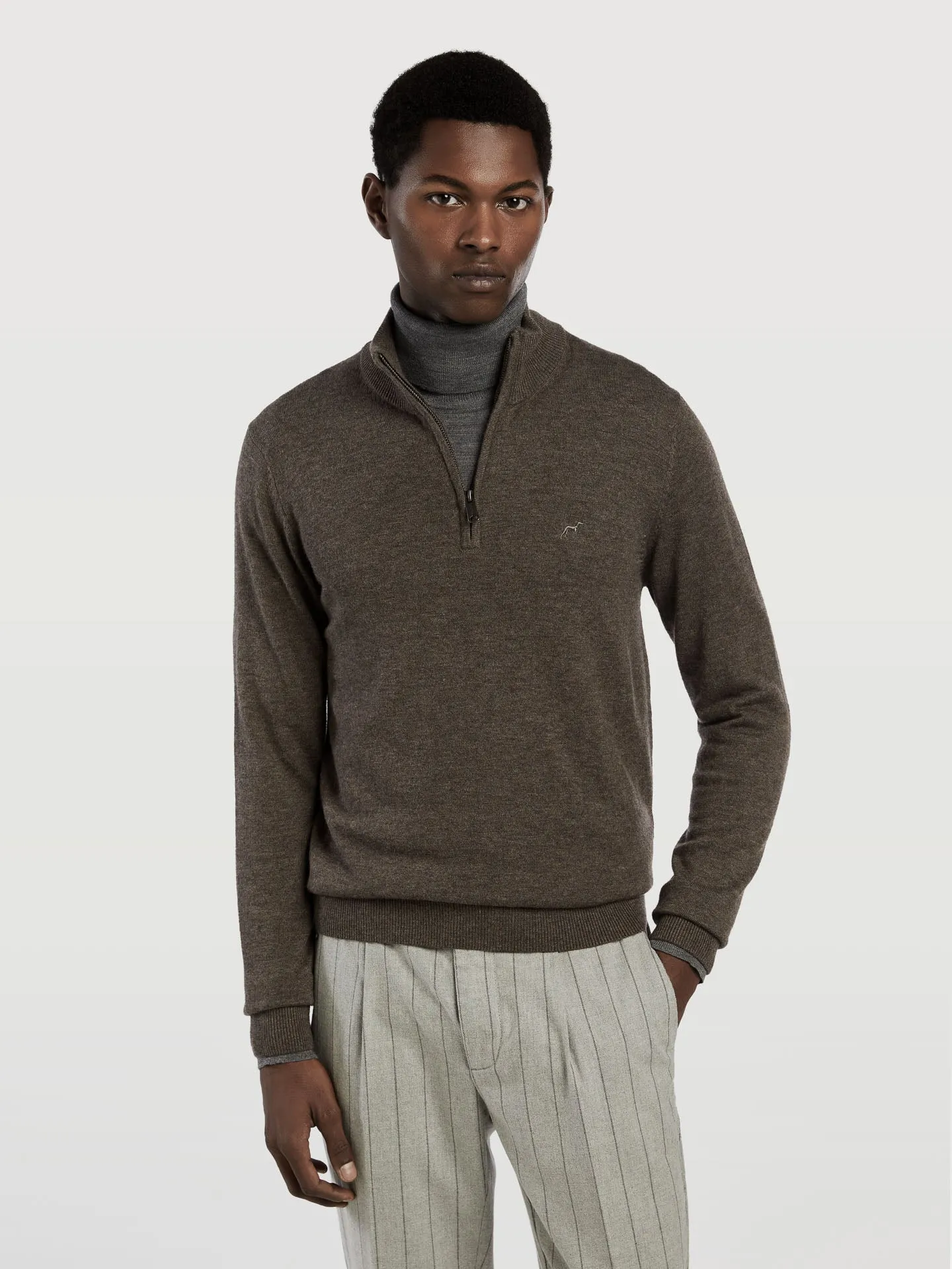 Machine washable high collar half-zip sweater