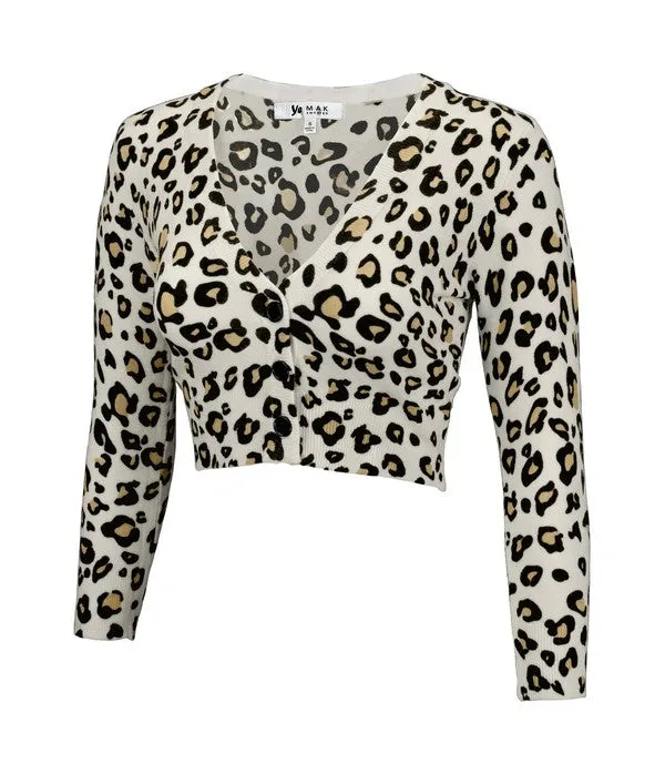 Mak Cropped Bolero Leopard Print Sweater Cardigan