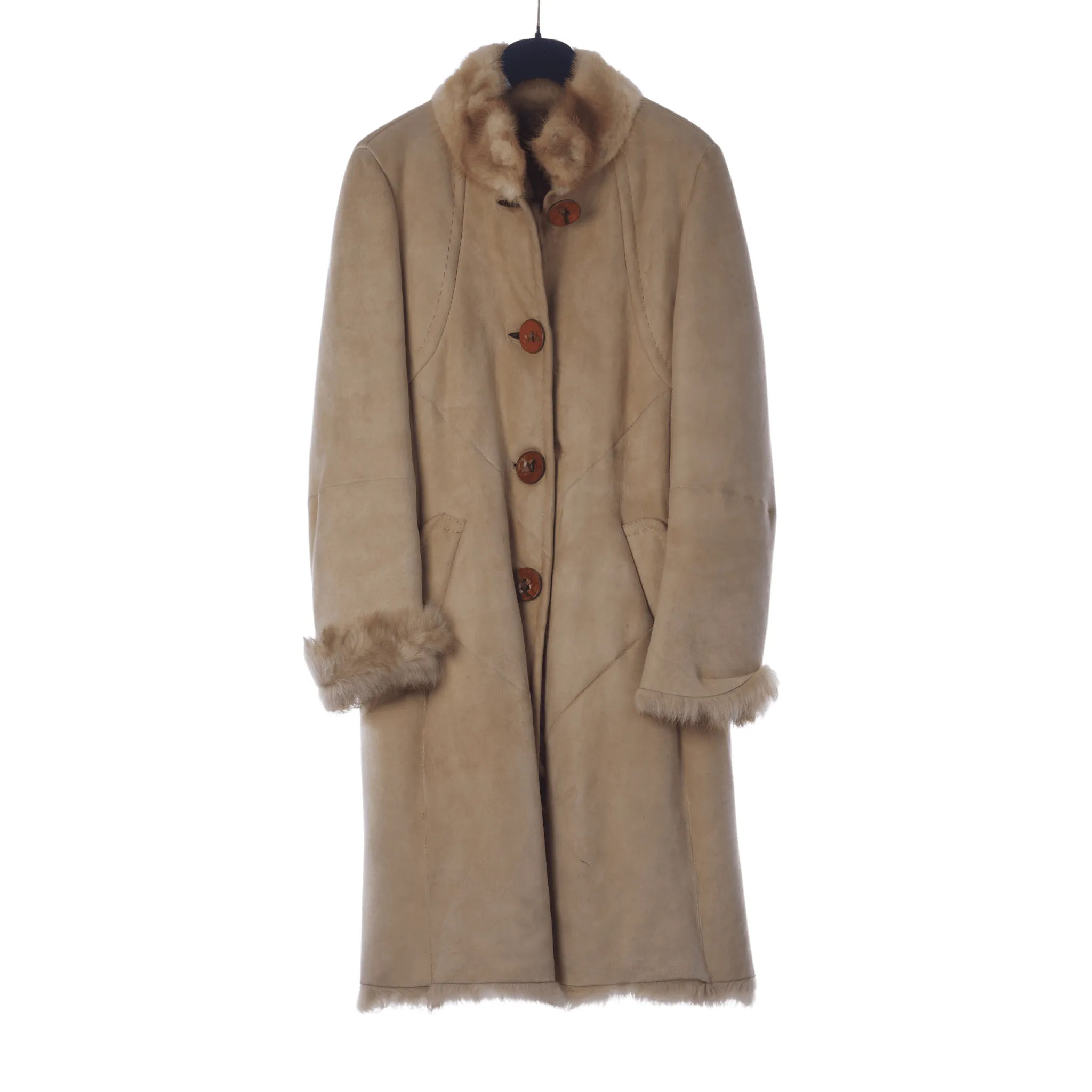 MaxMara Suede Leather Fawn Long Sleeved Coat UK Size 12