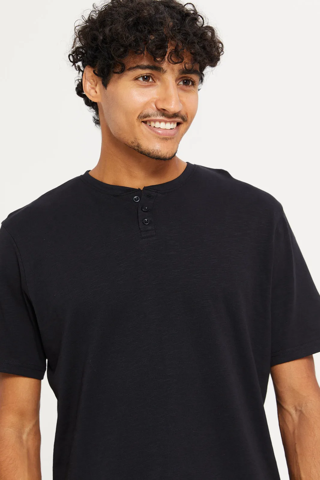 Men Black Henley T-Shirt