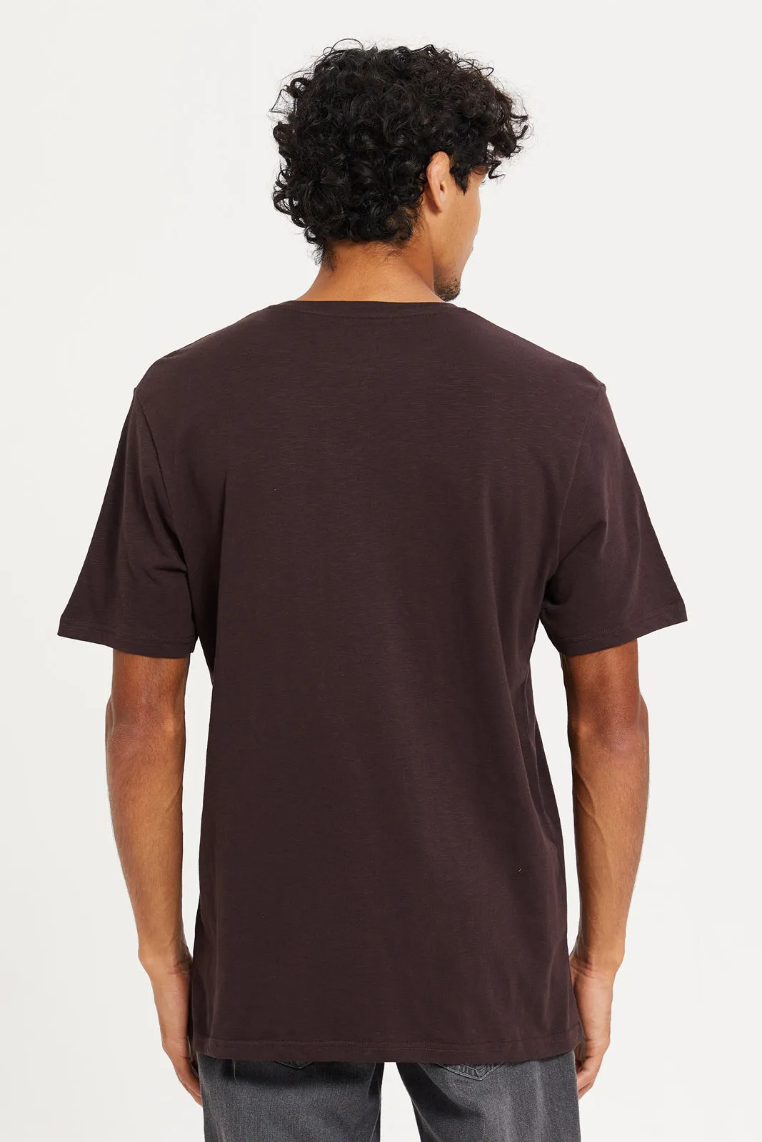 Men Burgundy Henley T-Shirt