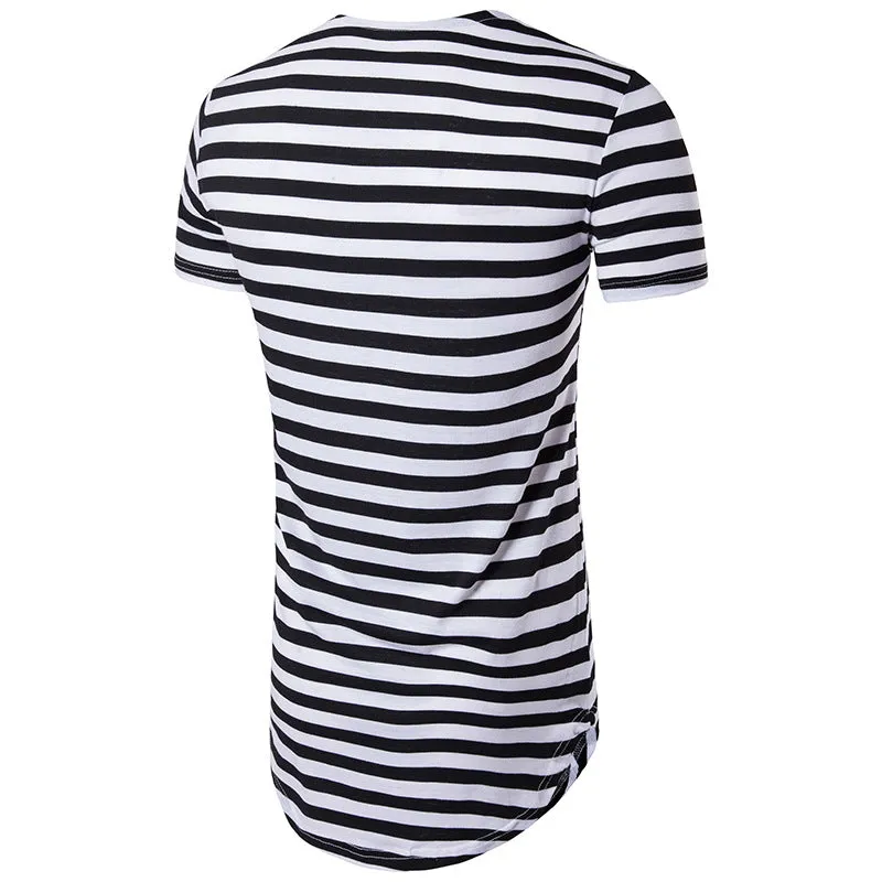 Men Crewneck Stripes Short Sleeves Long T-Shirt