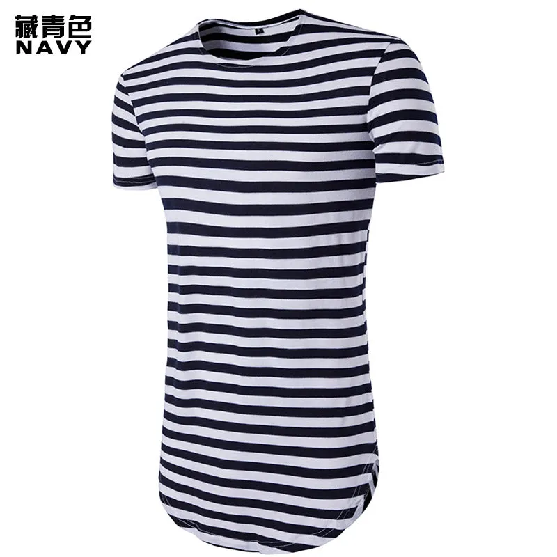 Men Crewneck Stripes Short Sleeves Long T-Shirt