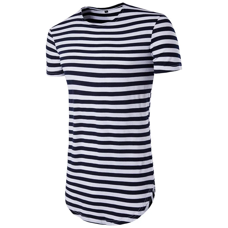 Men Crewneck Stripes Short Sleeves Long T-Shirt