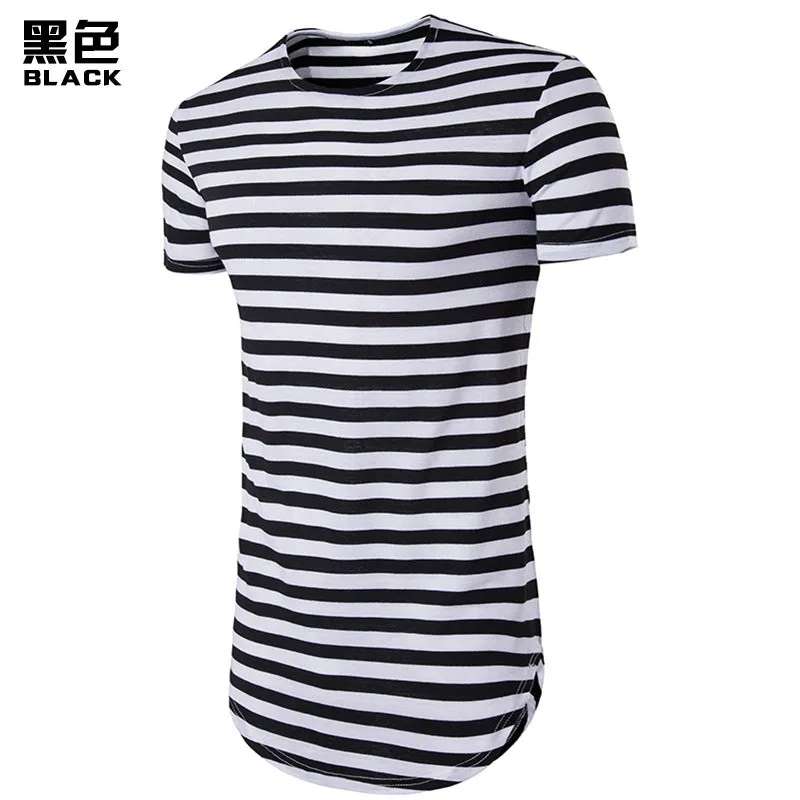 Men Crewneck Stripes Short Sleeves Long T-Shirt