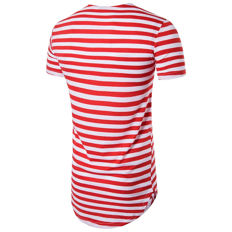 Men Crewneck Stripes Short Sleeves Long T-Shirt