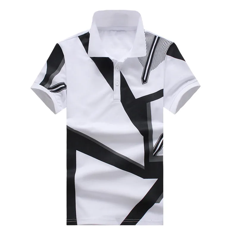 Men Turnover Collar Buttons Geometric Prints Short Sleeves T-Shirt