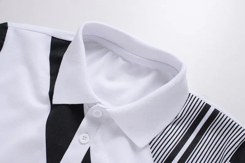 Men Turnover Collar Buttons Geometric Prints Short Sleeves T-Shirt