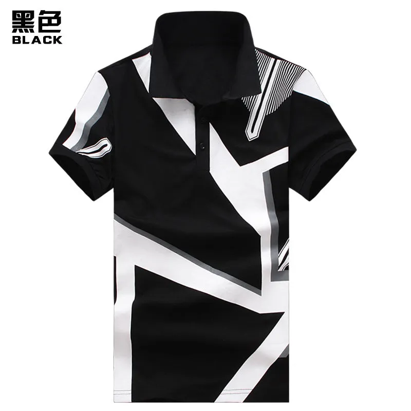 Men Turnover Collar Buttons Geometric Prints Short Sleeves T-Shirt