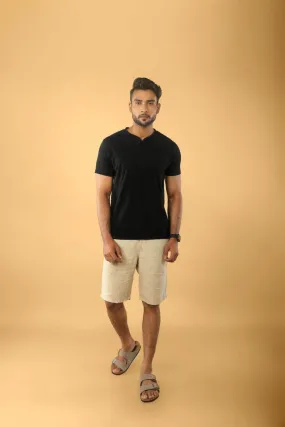 Men's Henley Tee - Supima Cotton - Solid Black - The Liquid Touch