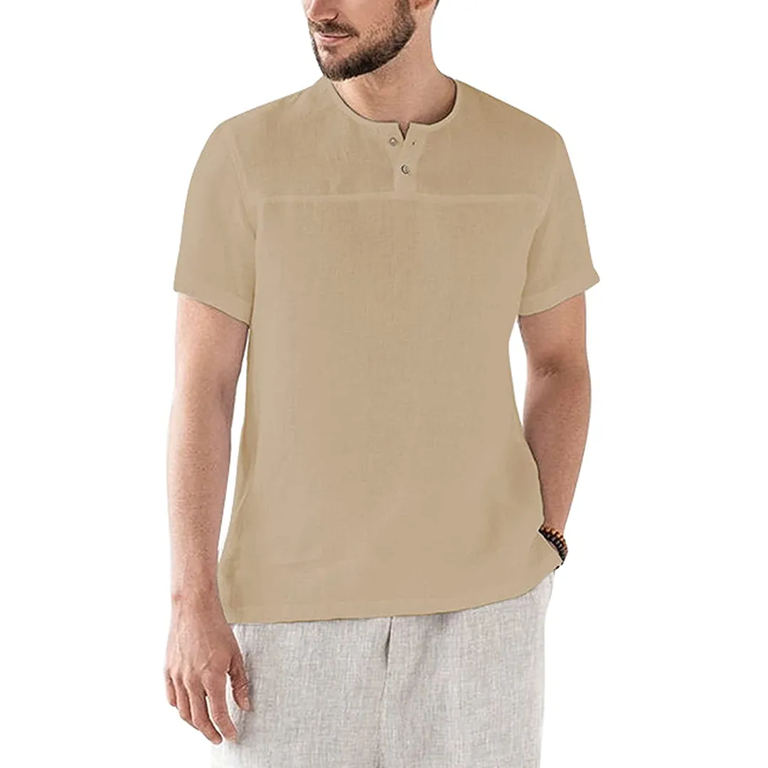 Mens Linen Shirt Casual Short Sleeve