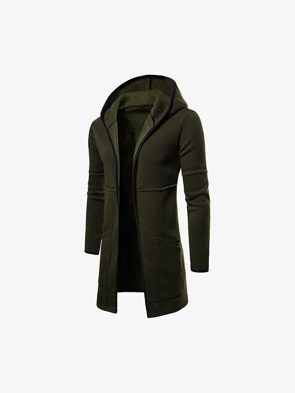 Men's Open Front Hooded Longline Coat