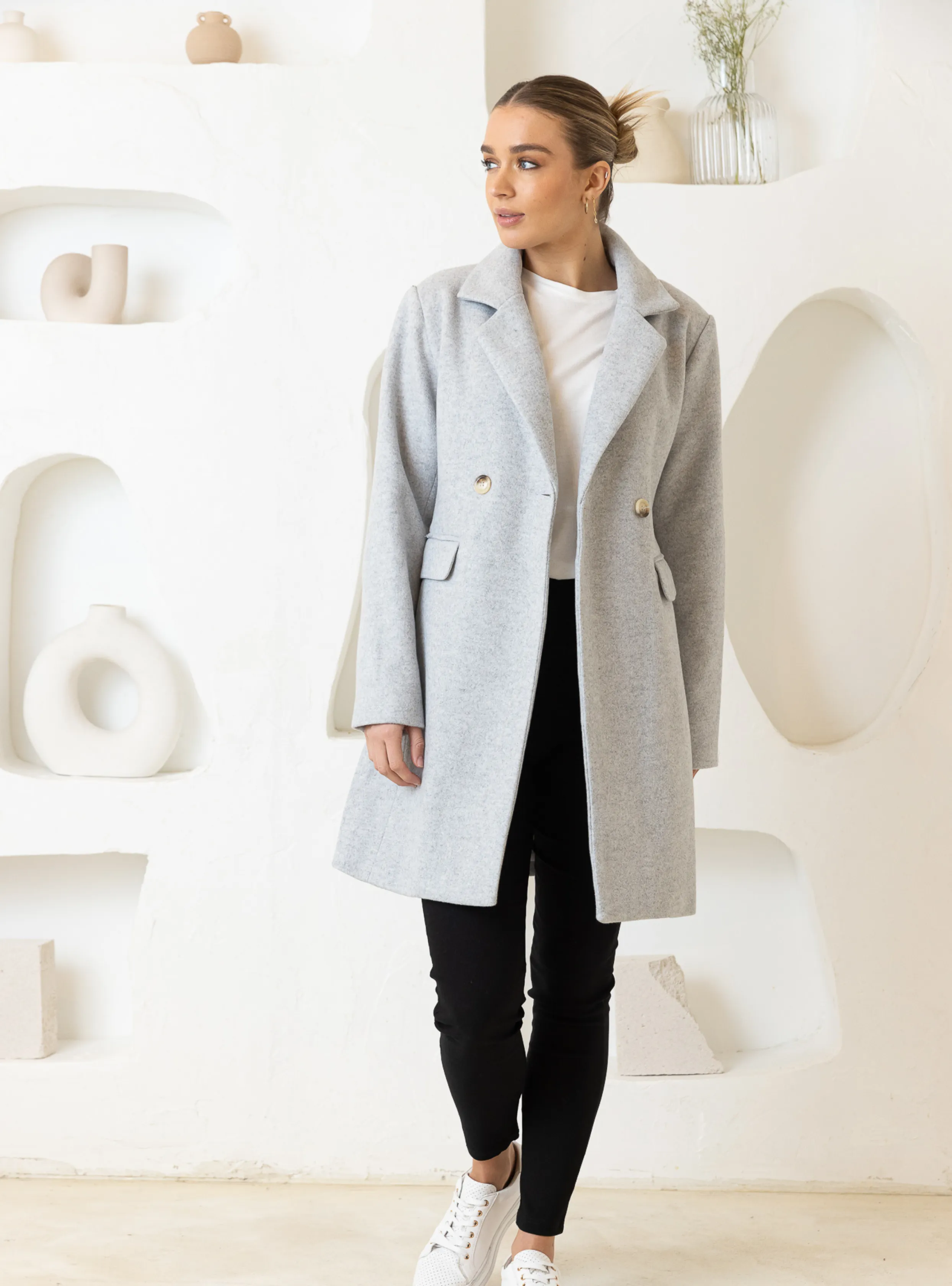 MIETTA COAT - Light Grey Marle