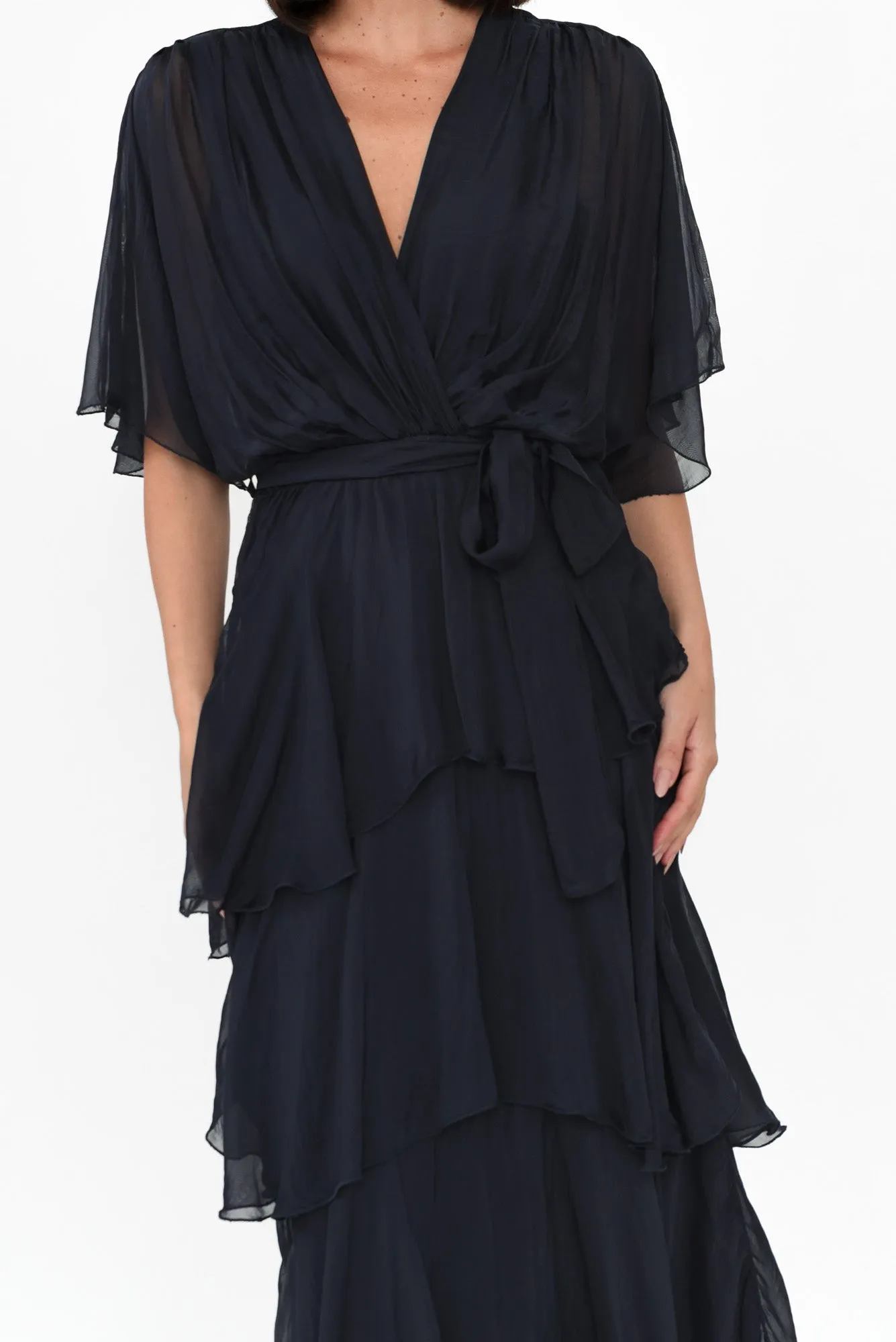 Natalie Navy Silk Layer Dress