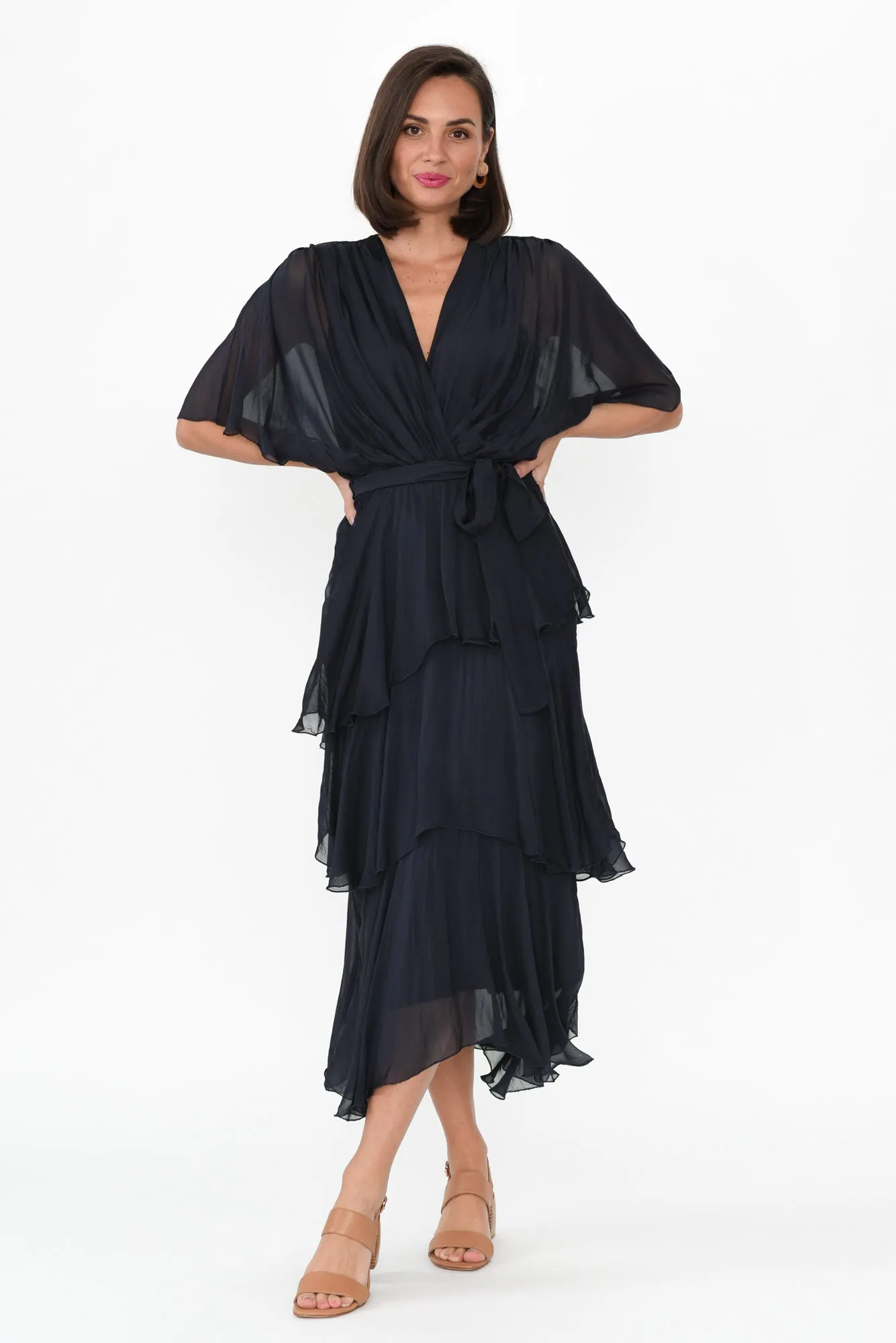 Natalie Navy Silk Layer Dress