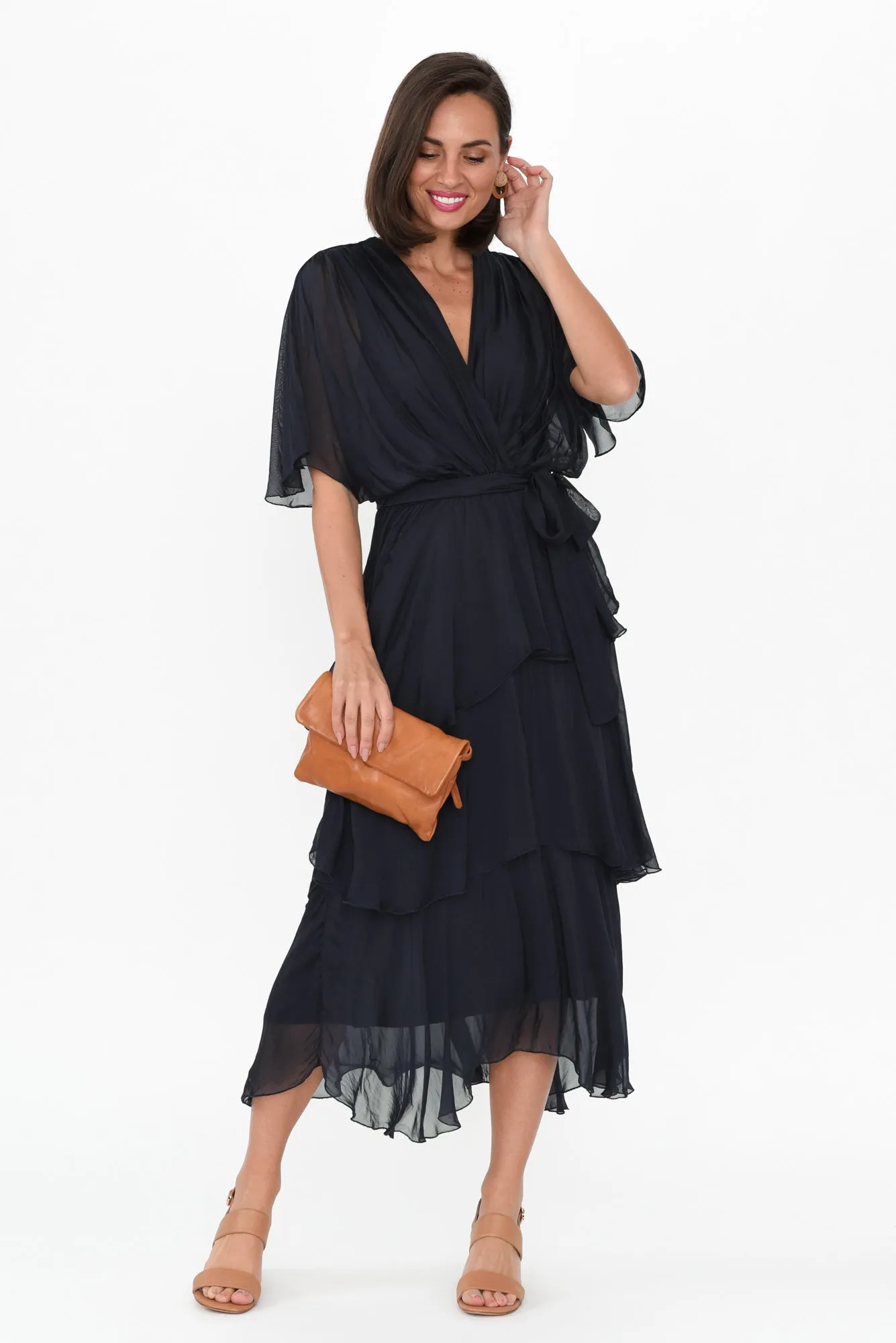 Natalie Navy Silk Layer Dress