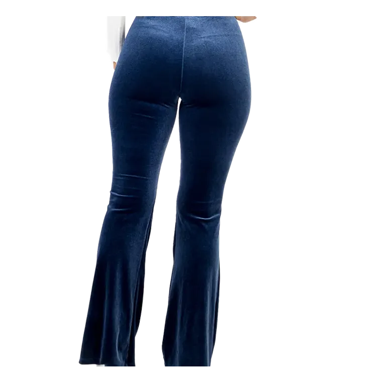 Navy Velour Flared Leggings