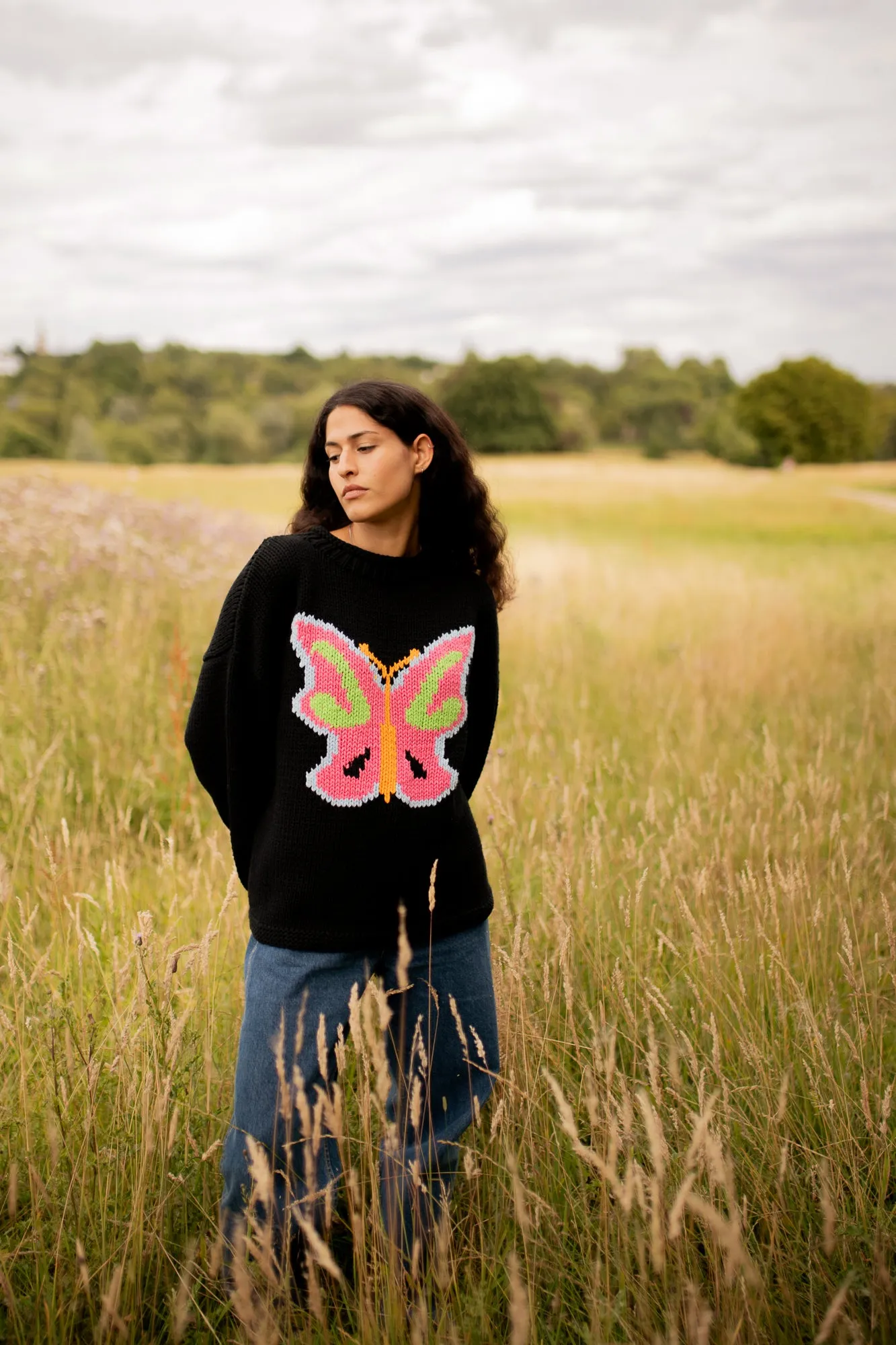 Neon Butterfly Hand Knit Jumper