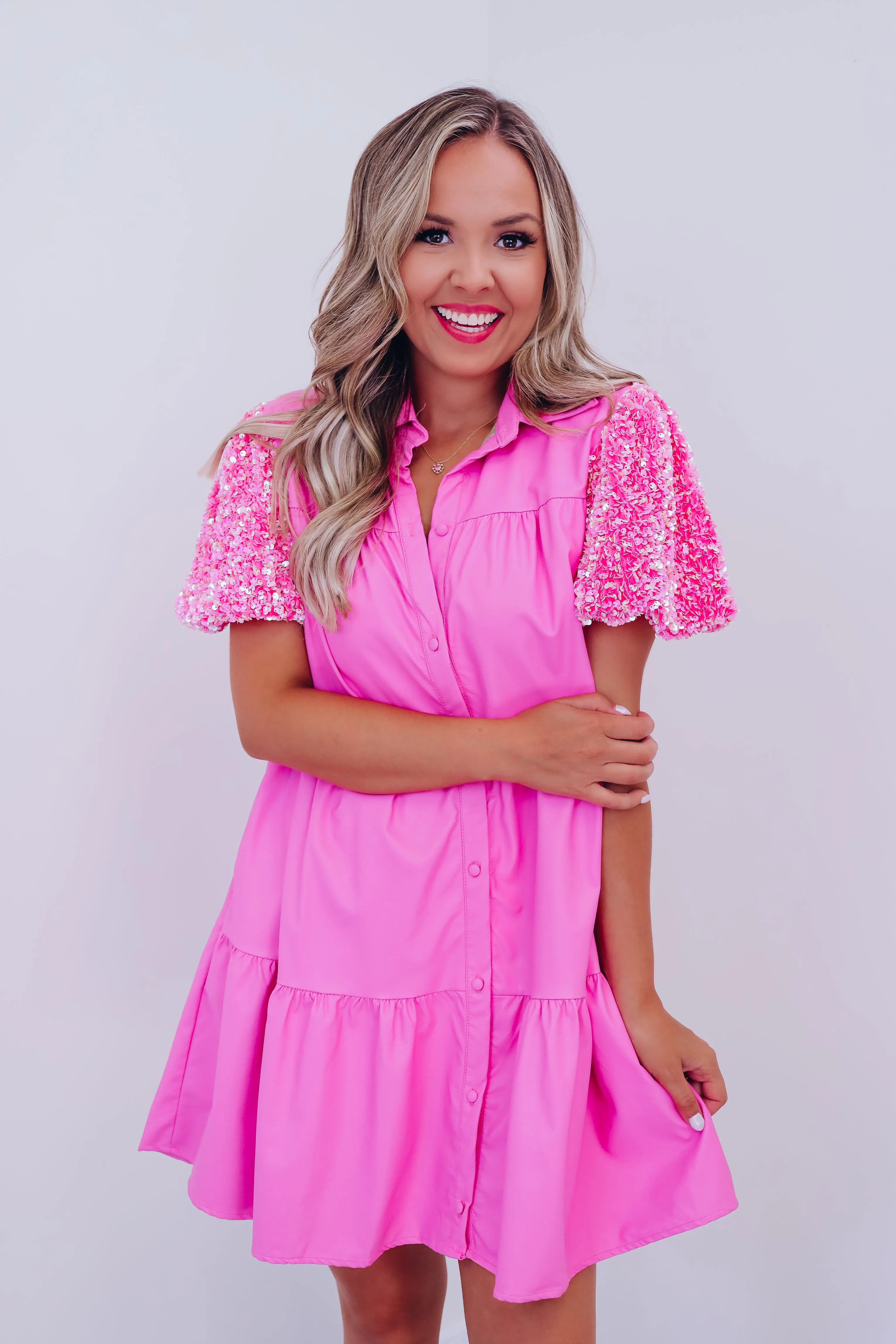 New Attitude Faux Leather Babydoll Dress - Pink